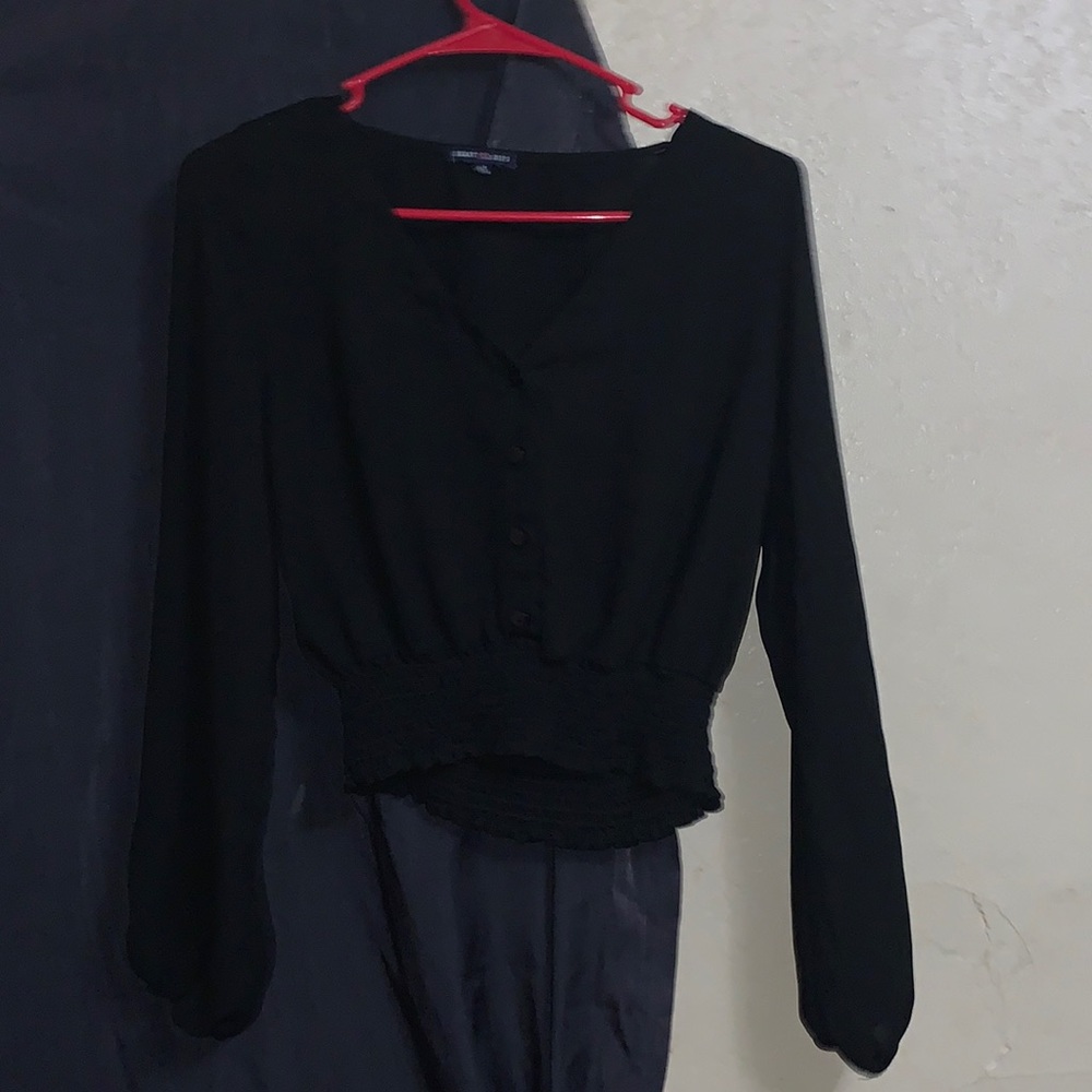 Black button v-neck blouse